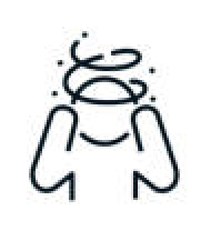 Line drawing of a person wearing a face mask, holding two upraised hands with fingers spread.