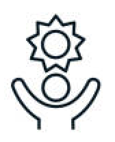 Simple line drawing of a person with arms raised, with a sun above their head.