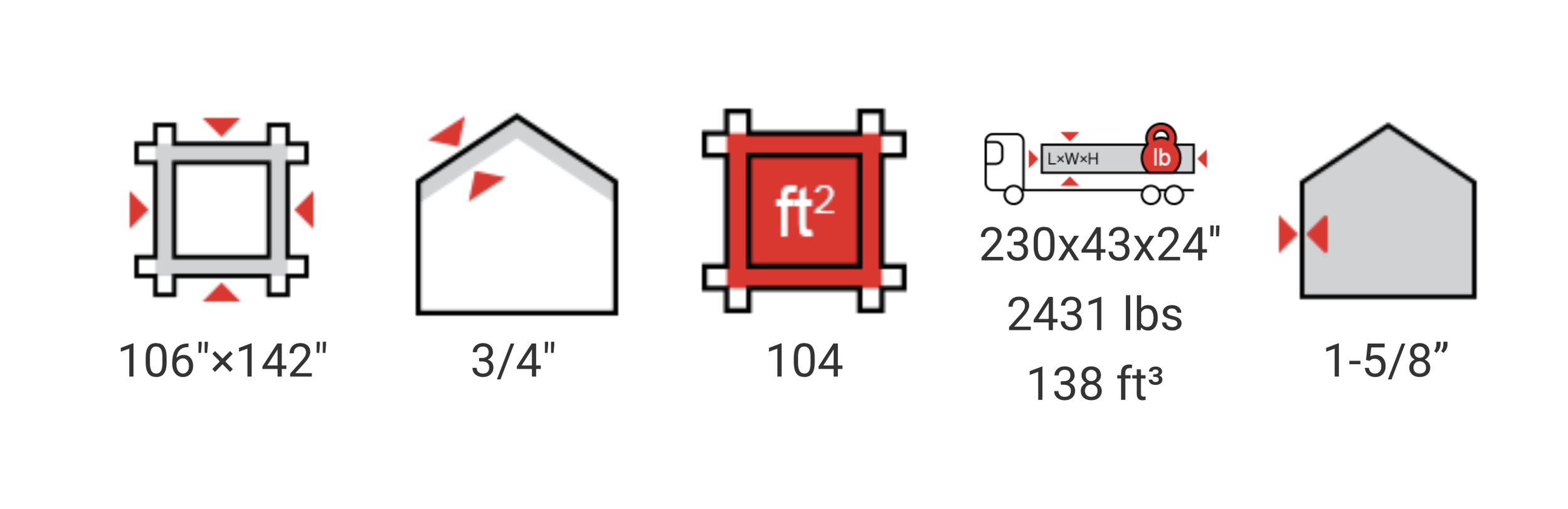 A collection of symbols and measurements related to construction or carpentry, including dimensions, weight, and volume.