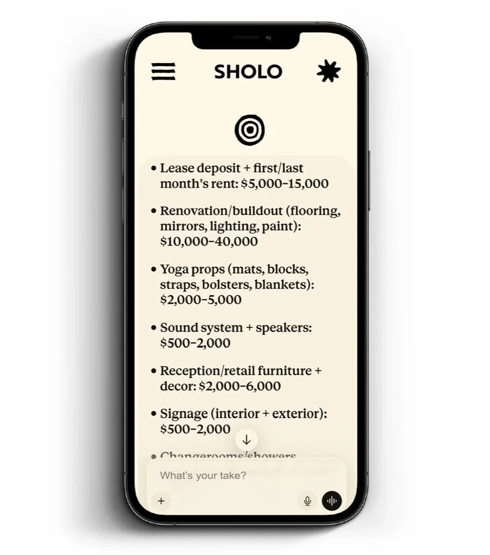 Smartphone displaying a list of costs for various renovation and home improvement expenses on a website called 'SHOLO'.