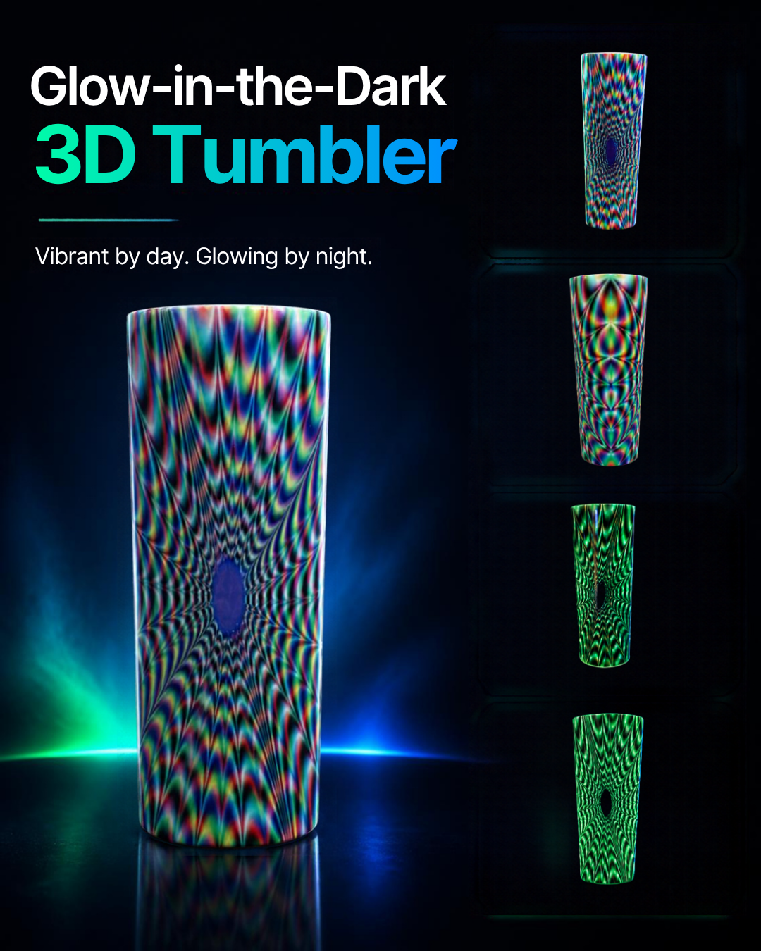 20 oz Glow-in-the-Dark Tumbler – 3D Optical Illusion Design