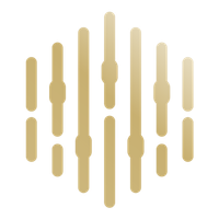 Vertical golden bars of varying heights with a small blue block at the bottom right