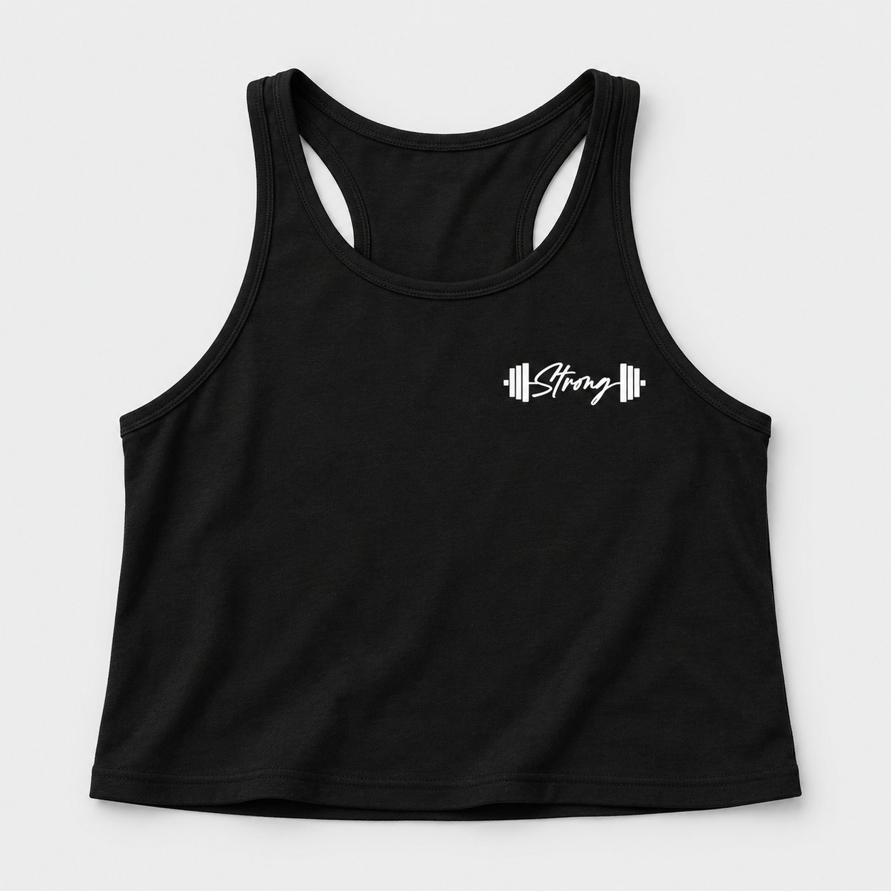Black cropped racerback tank with Strong logo (2).png