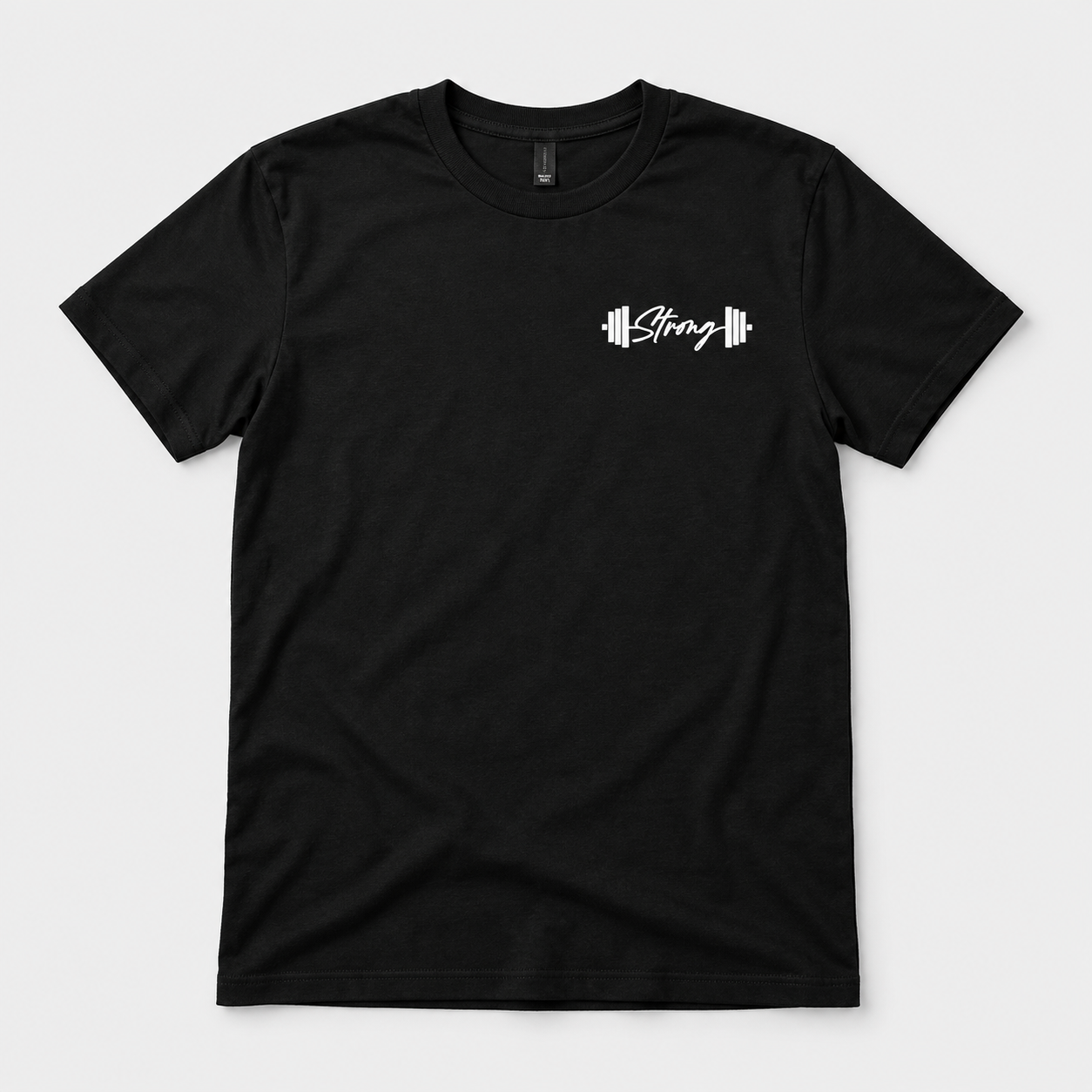 Black T-shirt with white Strong barbell logo (3).png