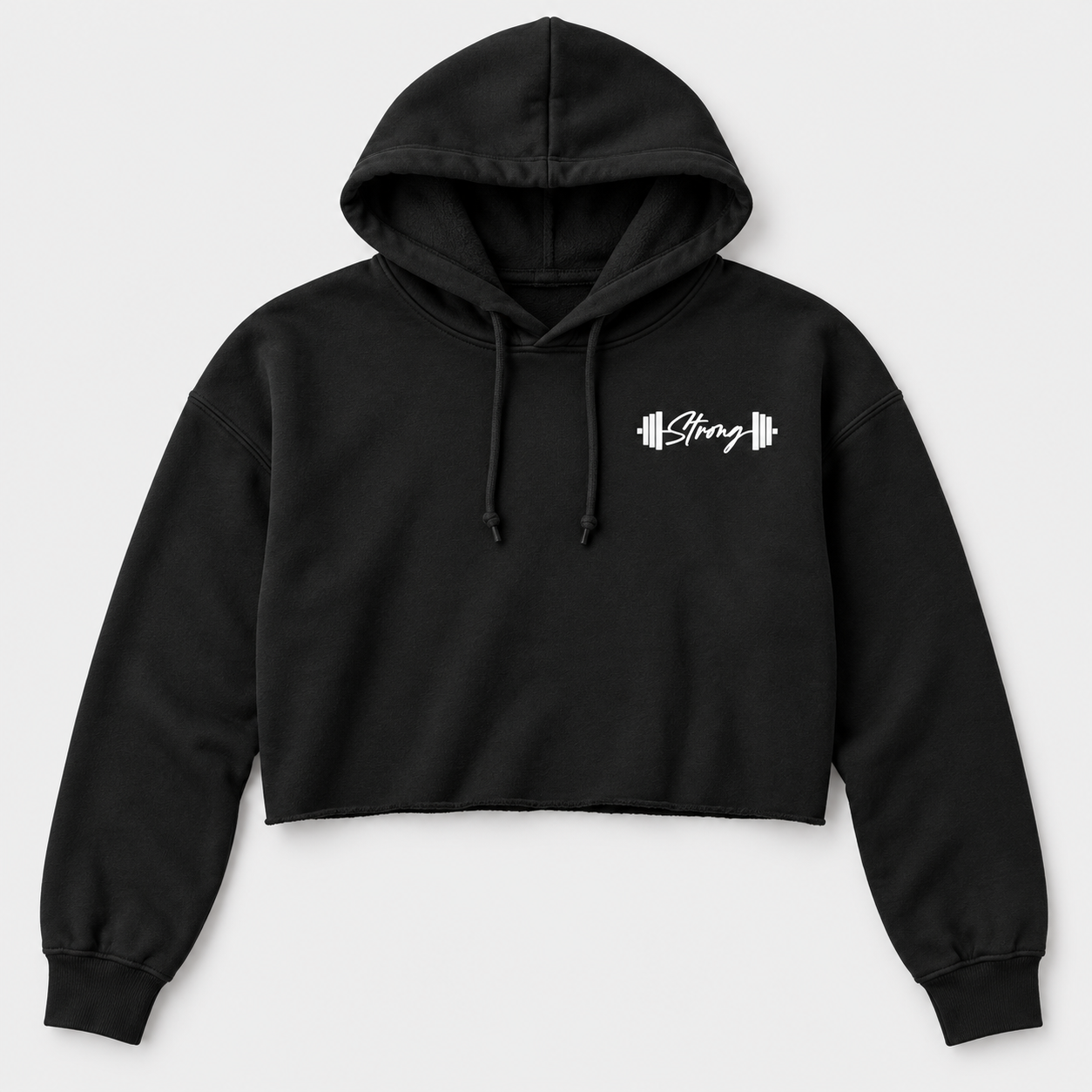 Black cropped hoodie with white barbell logo (2).png