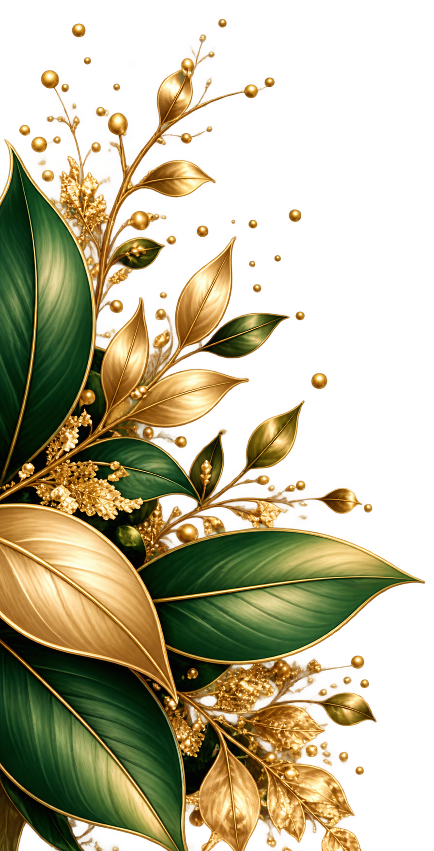 Evergreen and gold botanical corner accent for Sarah Odamah’s Living Pure & Loving It website.