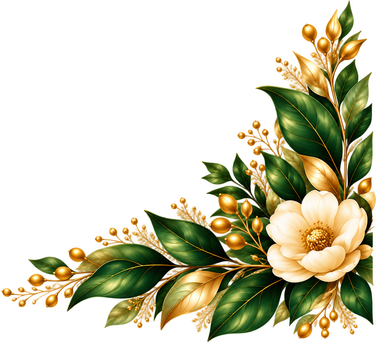 Elegant green, gold, and ivory floral accent for Sarah Odamah’s Living Pure & Loving It website.