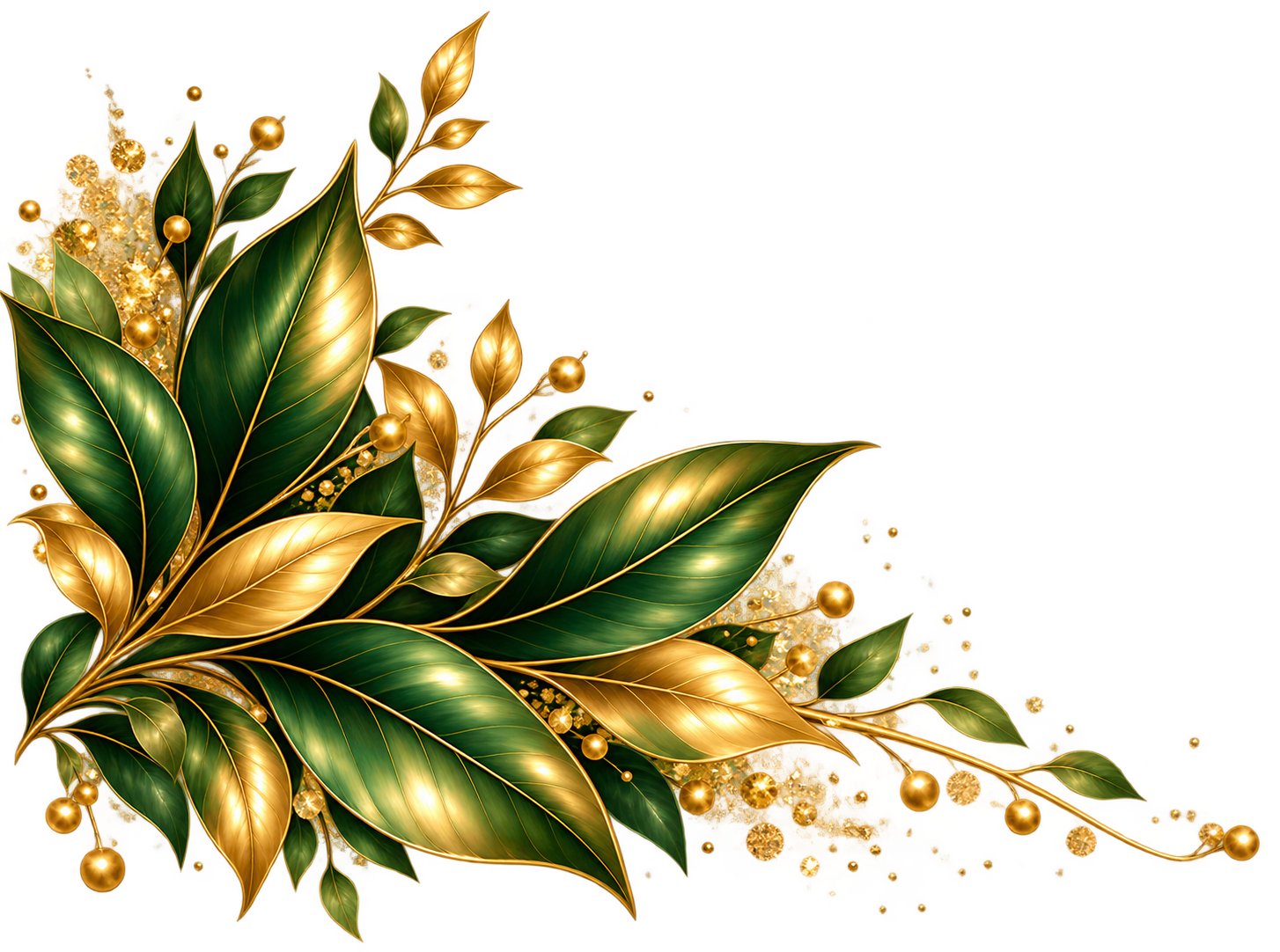 Elegant green and gold botanical corner accent for Sarah Odamah’s Living Pure & Loving It website.