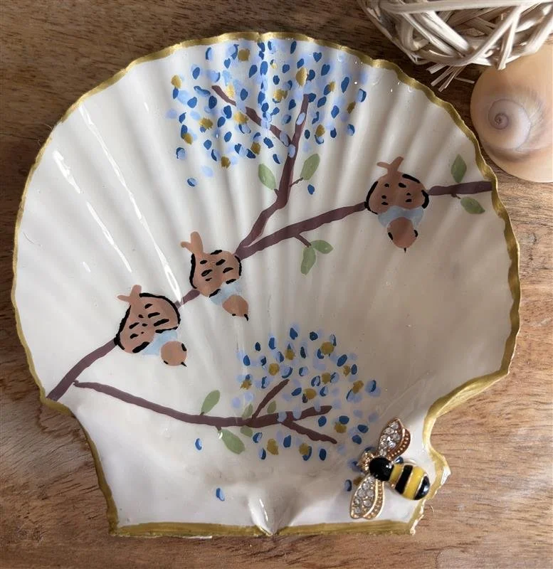 Hand-Painted Scallop Shell Ring Dish
