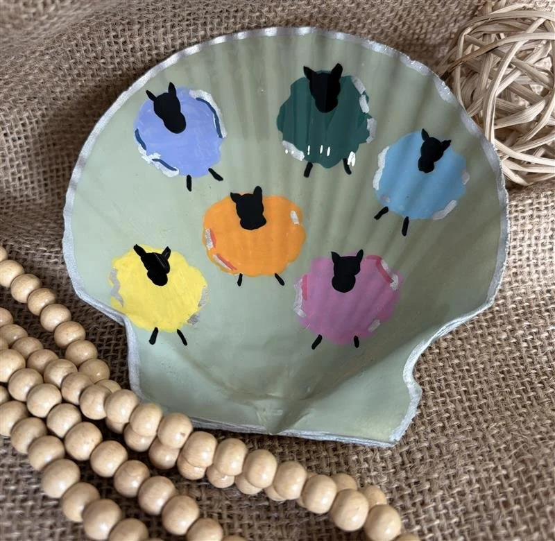 Hand-Painted Scallop Shell Ring Dish