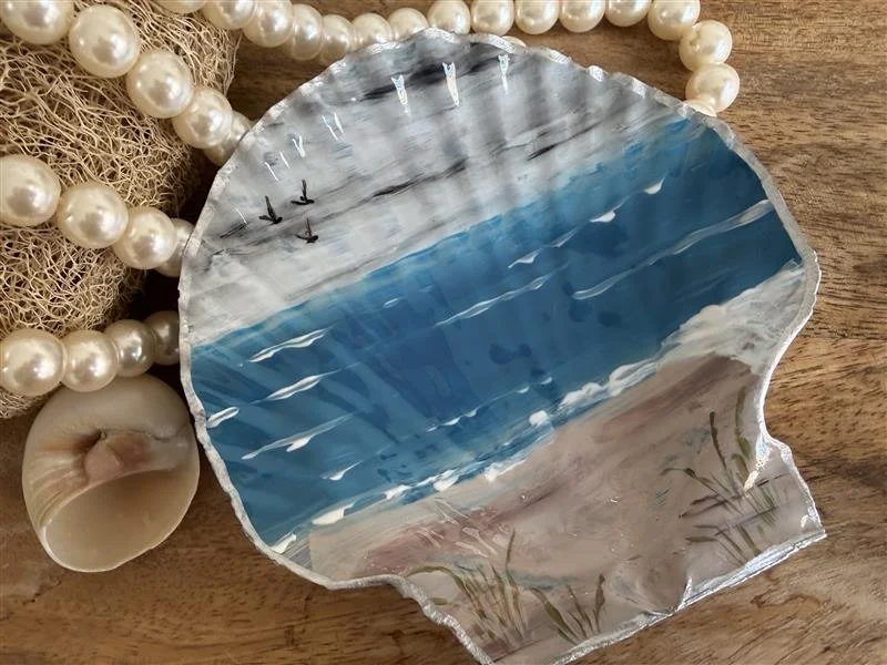 Hand-Painted Scallop Shell Ring Dish