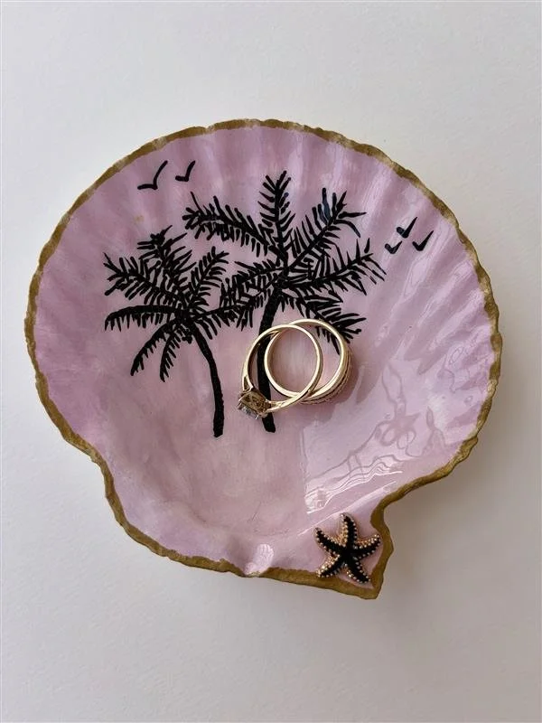Hand-Painted Scallop Shell Ring Dish