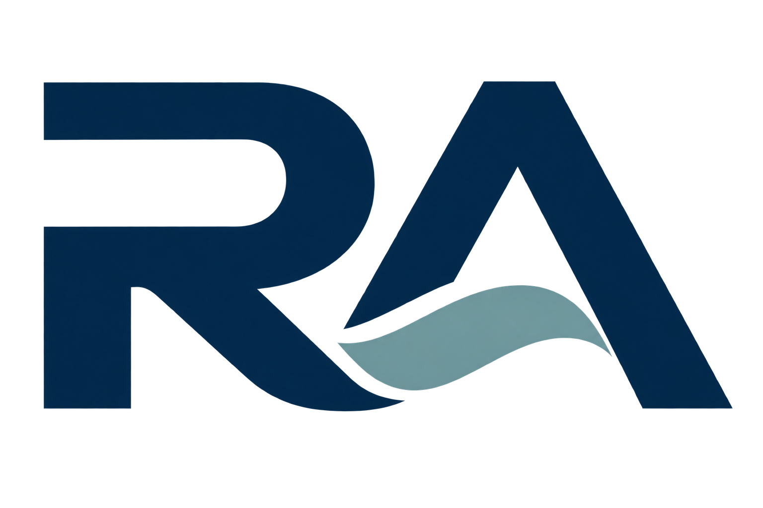 Abstract graphic with dark blue geometric shapes and a light blue wave, possibly a stylized letter "A" or a logo design.