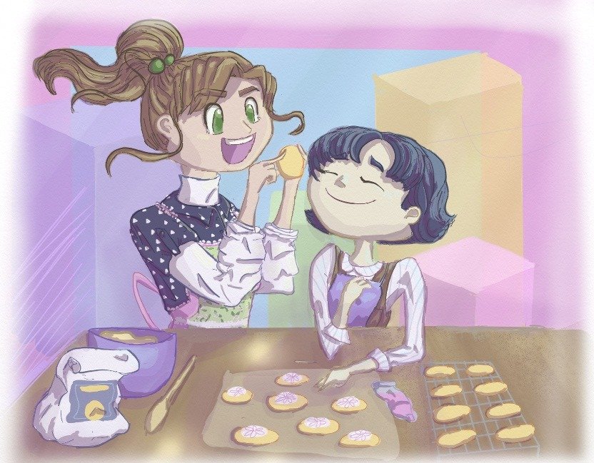"Cookies." Sailor Moon. I felt like Mako would teach her baking tips and Ami would decorate them all pretty. I was figuring out how to use the airbrush on my tablet.