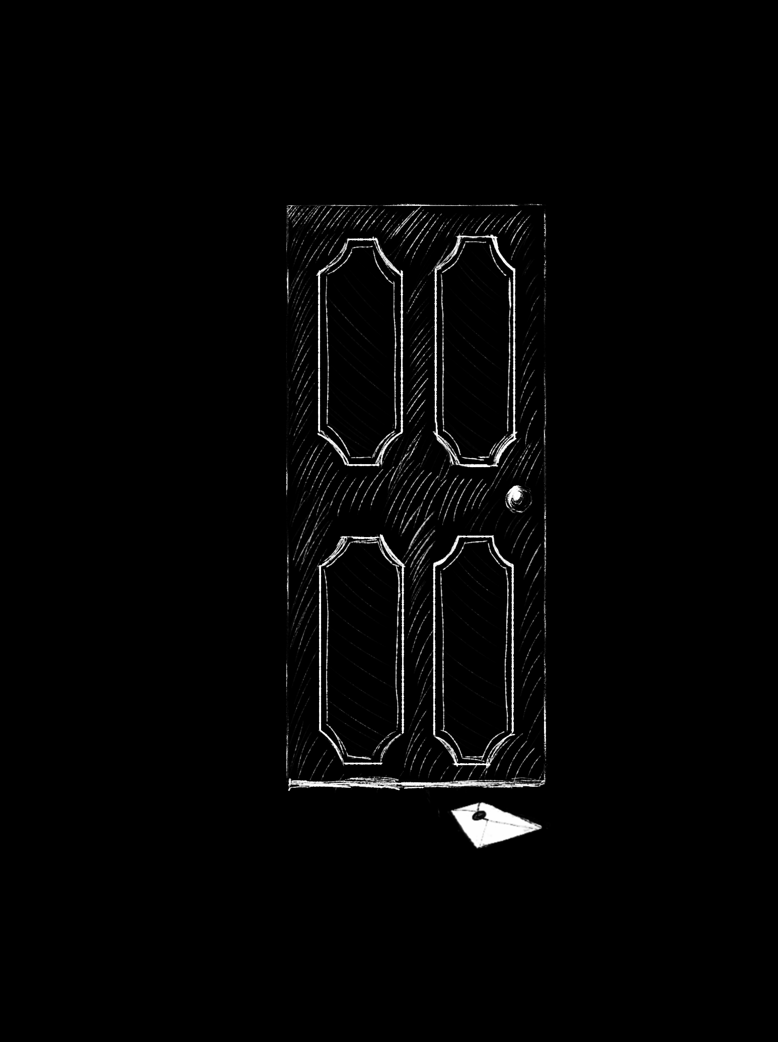 A door with a letter beneath it.