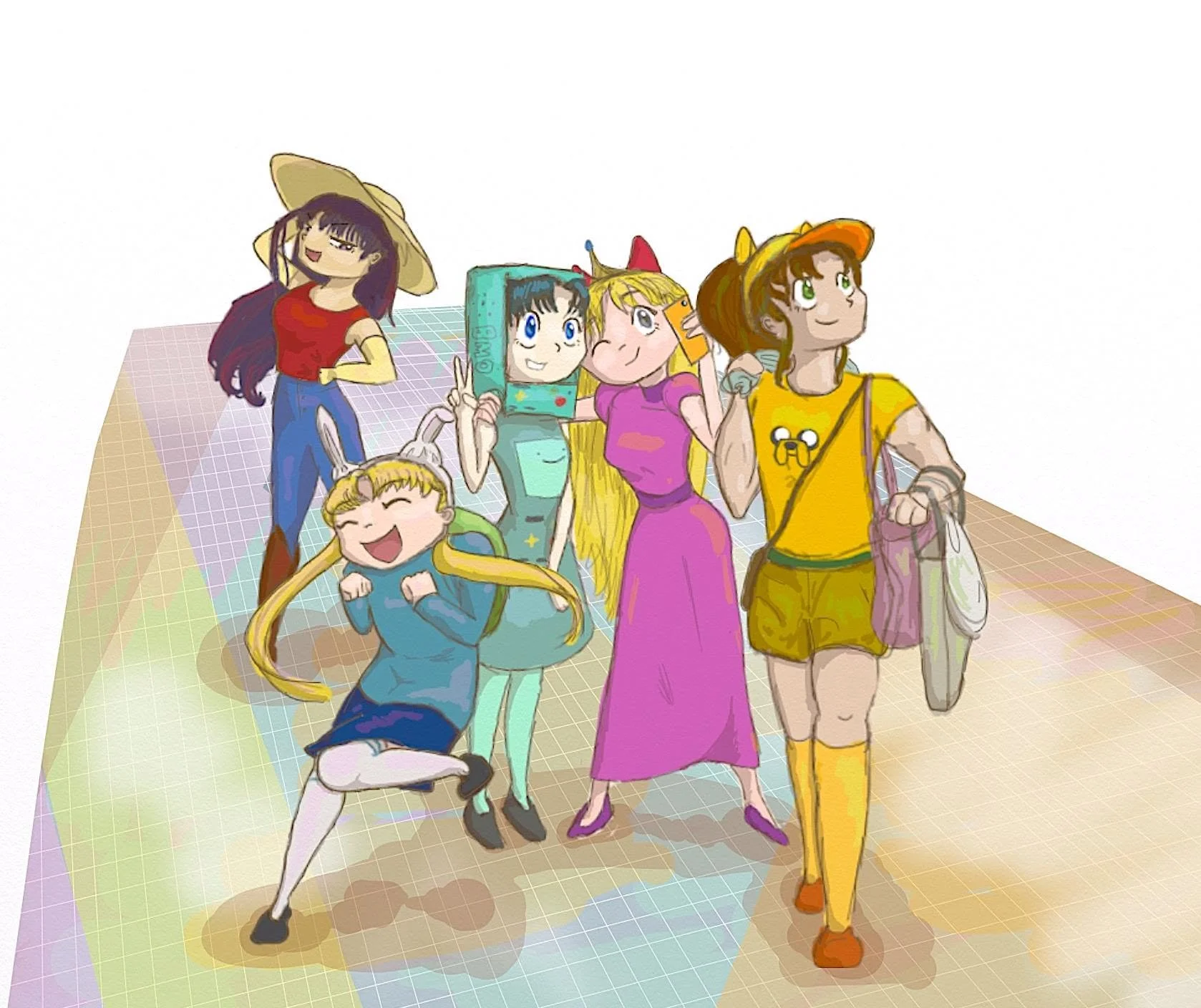 "Convention." Sailor Moon & Adventure Time. I drew this during class in grad school. I did okay in the class.