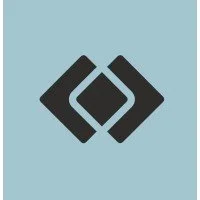 Minimalist black geometric logo on a light blue background