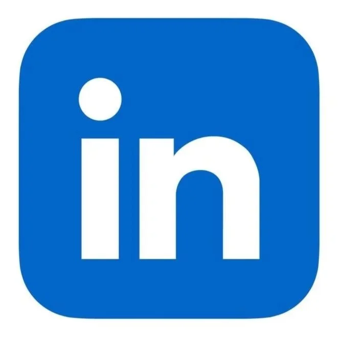 LinkedIn logo with blue background and white lowercase 'in'