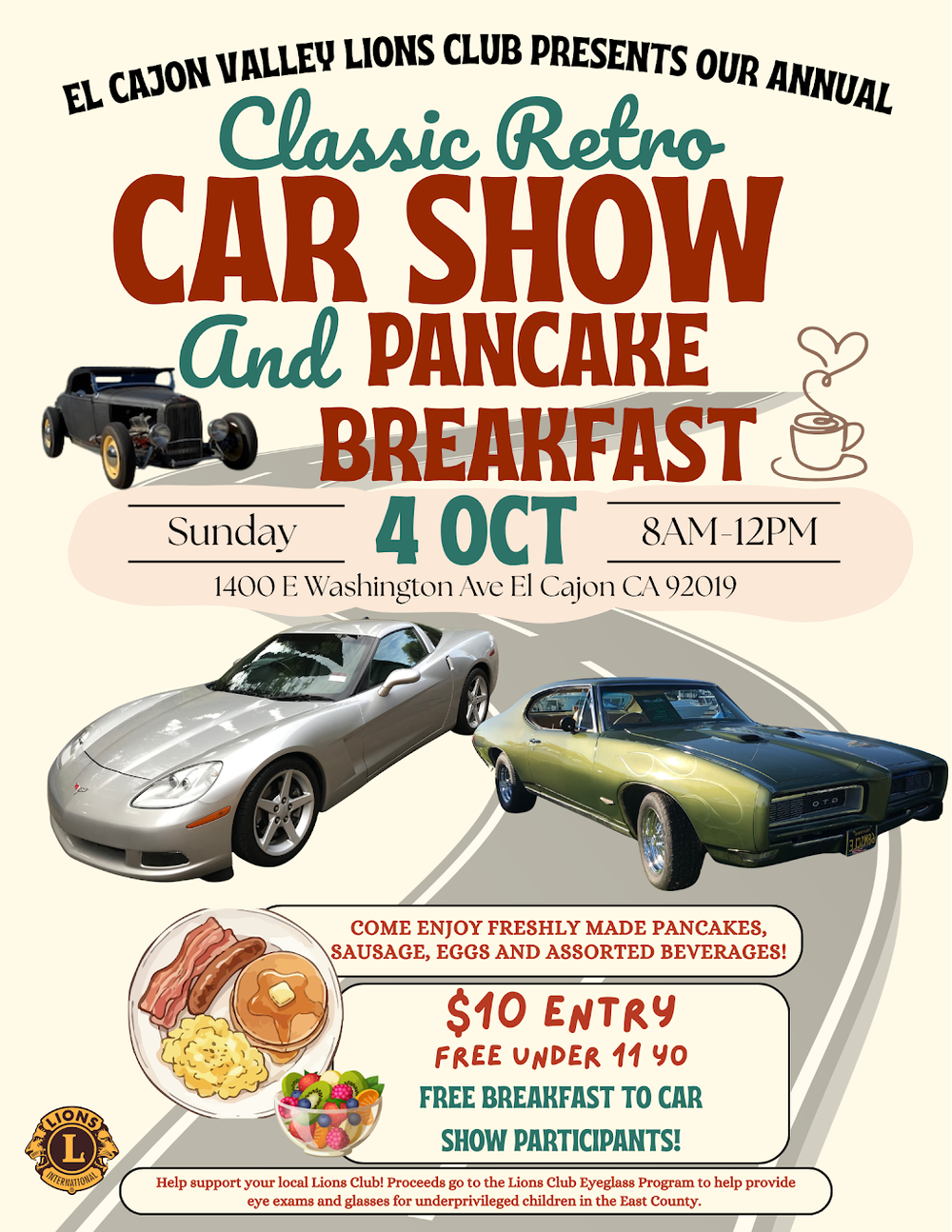 Classic Retro Car Show and Pancake Breakfast flyer
