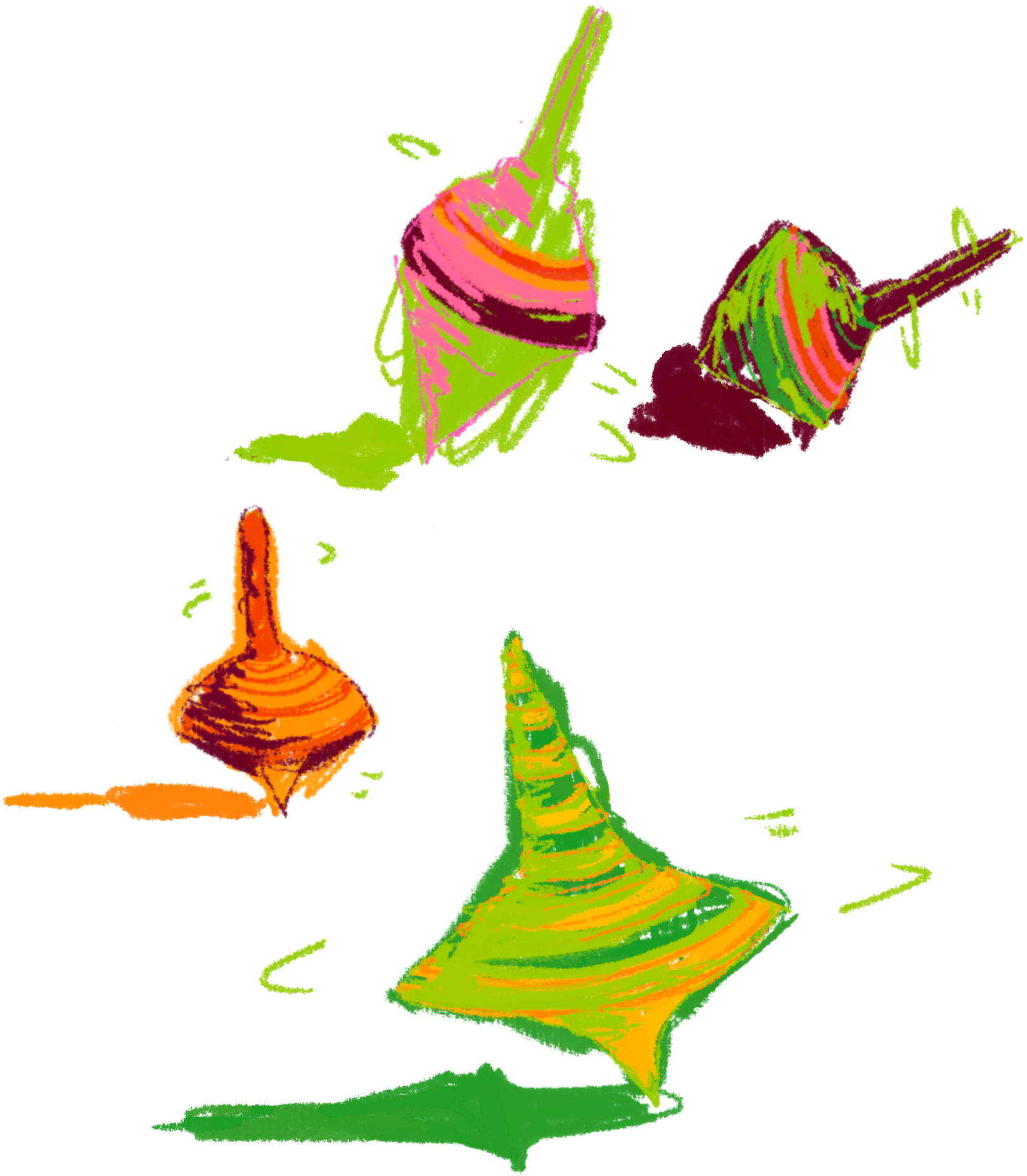 Colorful illustrations of various geometric shapes, including cones, cylinders, and a pyramid, depicted with a vibrant color palette of green, orange, pink, and purple.