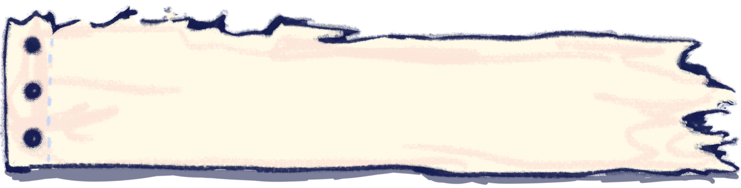 A blank white ticket with a perforated edge on the left side, dark blue borders, and red accents on the right edge.