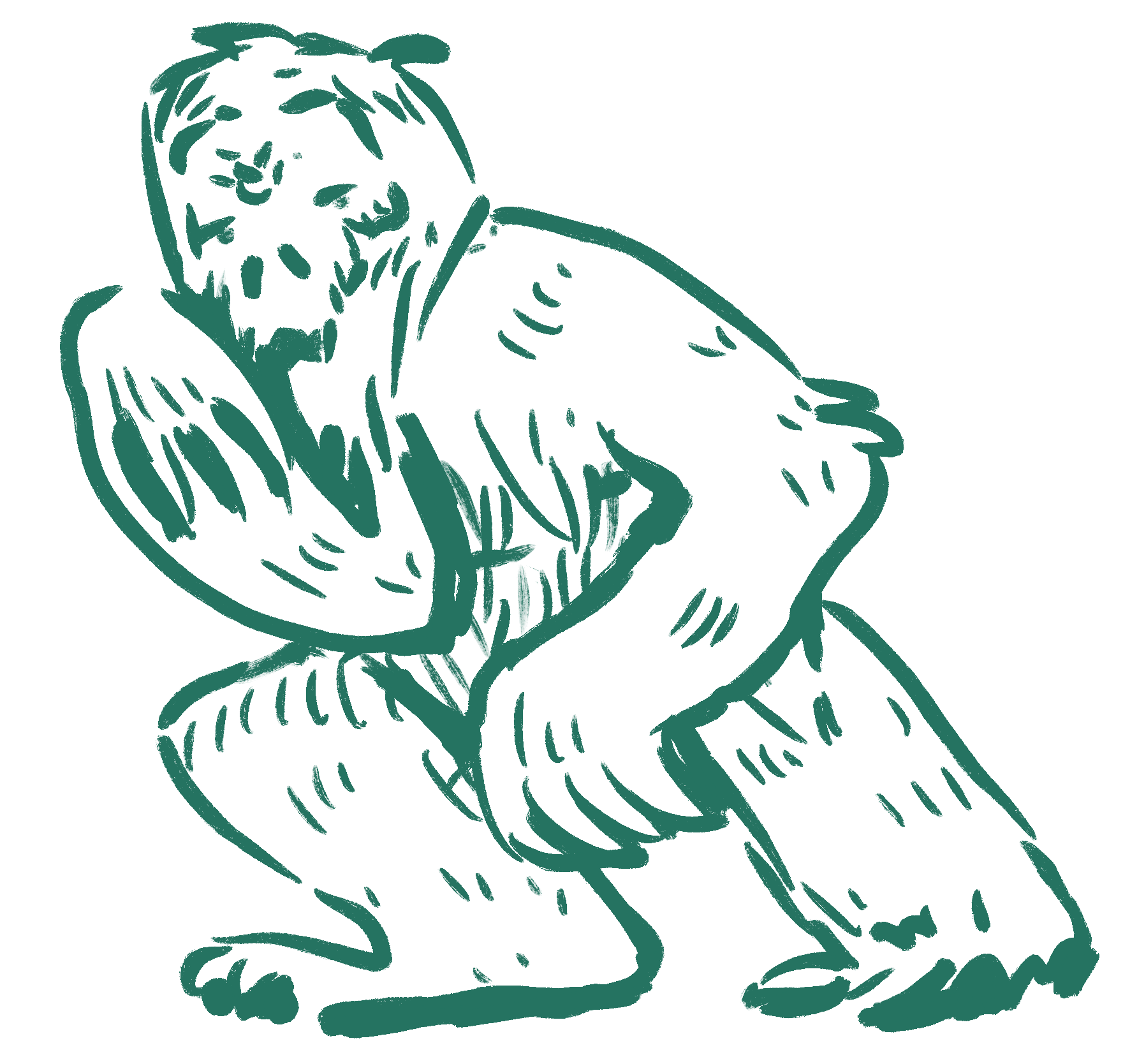 A teal-colored line drawing of a cockatoo perched on a branch, facing left with its crest raised.