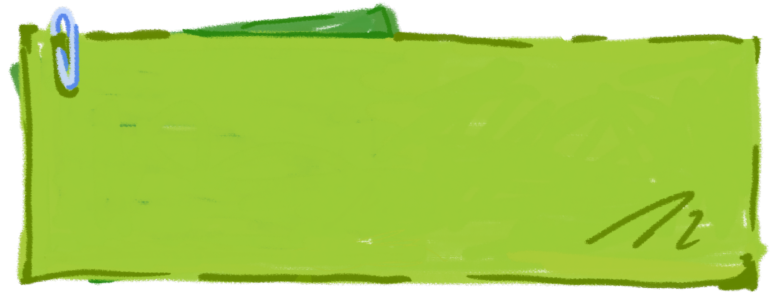 Close-up of a handwritten note on a green sticky note with a paperclip attached to the top left corner, and the number 2 written on it.