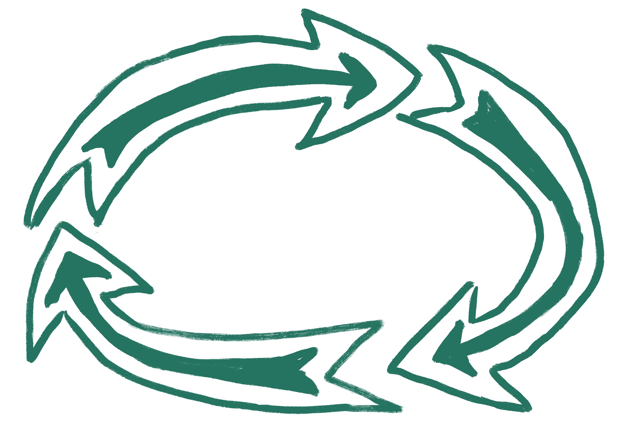A circular arrow pattern made of teal-colored arrows, creating a continuous loop.