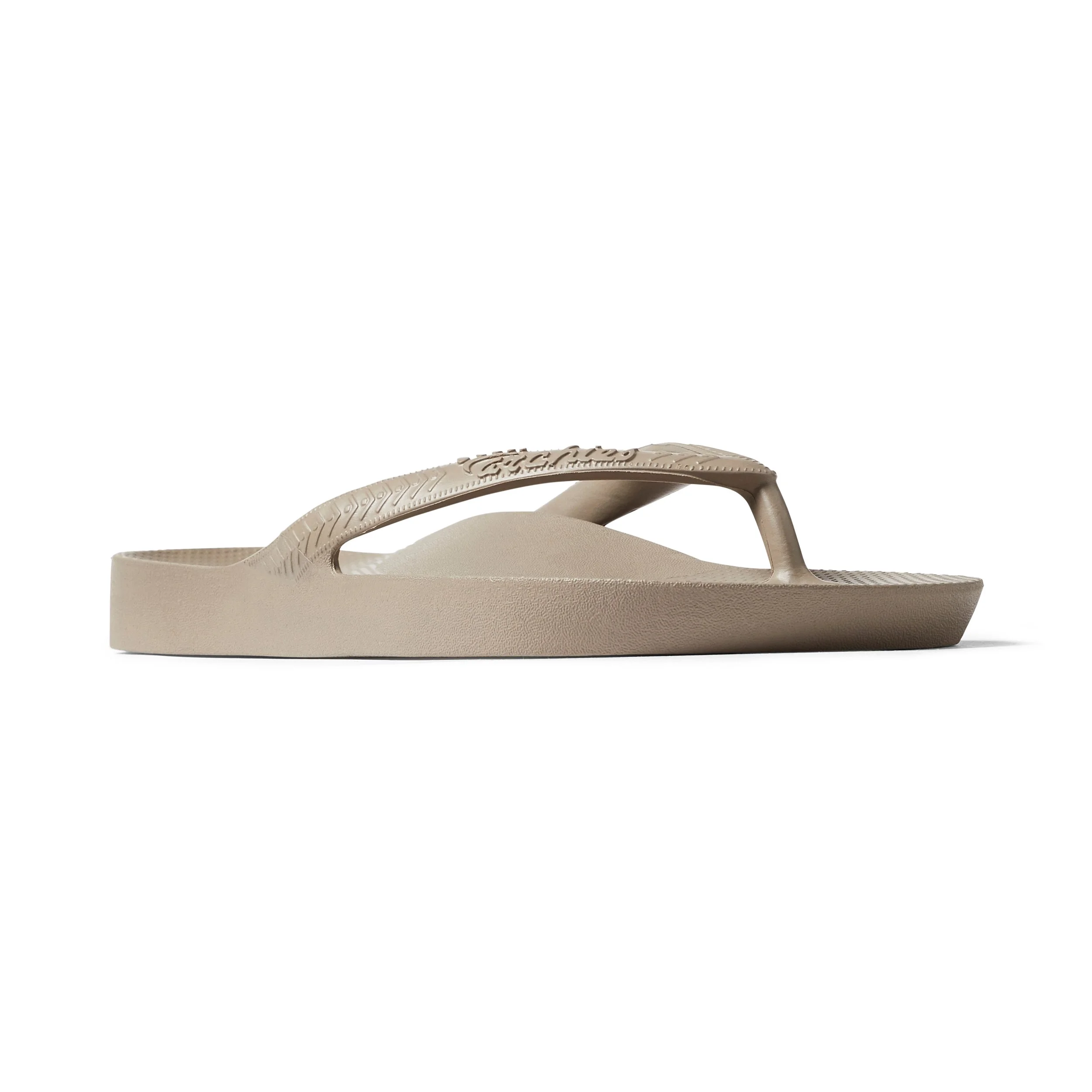 Archies arch support thongs Taupe front 3_4.jpg