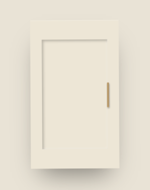 White cabinet with a gold handle on the right side.