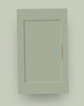 A closed light green cabinet with a gold handle on the right side.