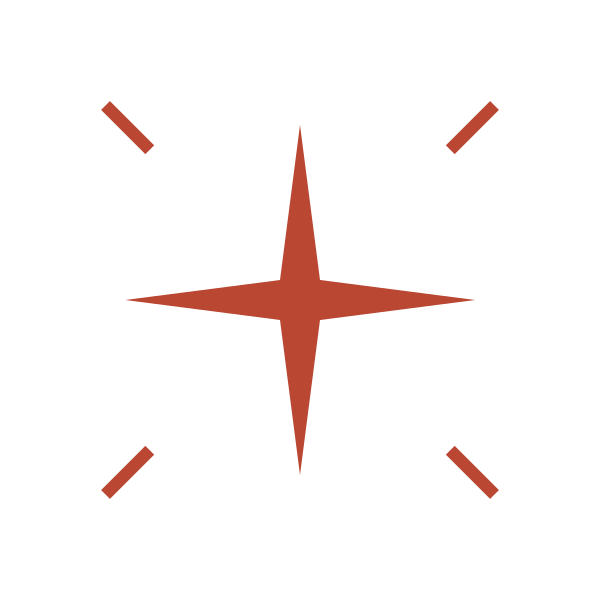 A compass rose with North, East, South, and West directions labeled around a central star symbol.