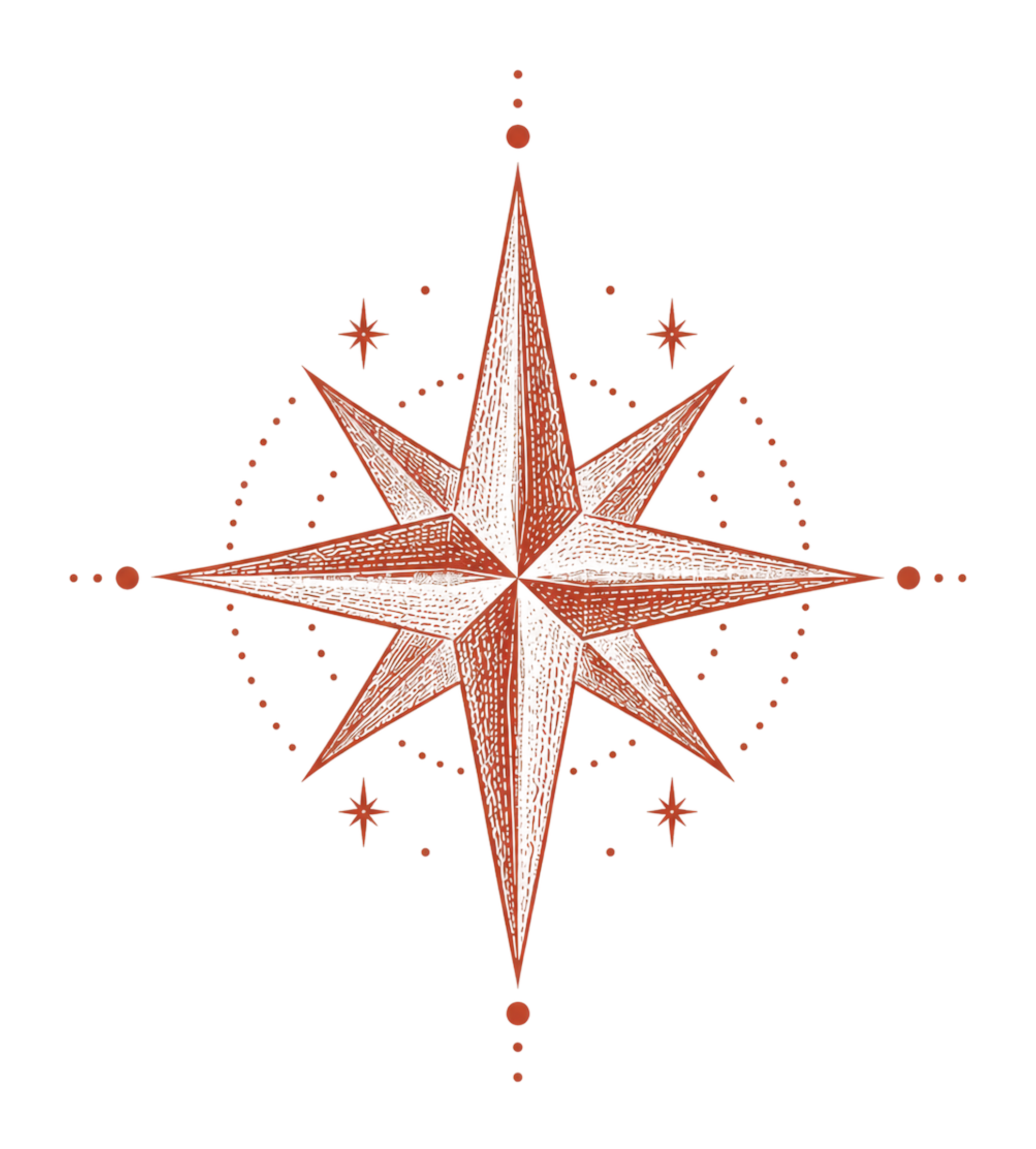 A digitally rendered star-shaped object with multiple pointed tips in a copper color, centered with smaller stars and circular dots radiating outward, all set against a black background.