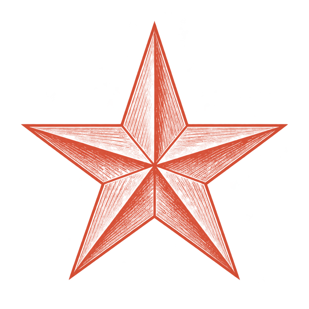 A large, orange, five-pointed star with a textured, three-dimensional appearance.