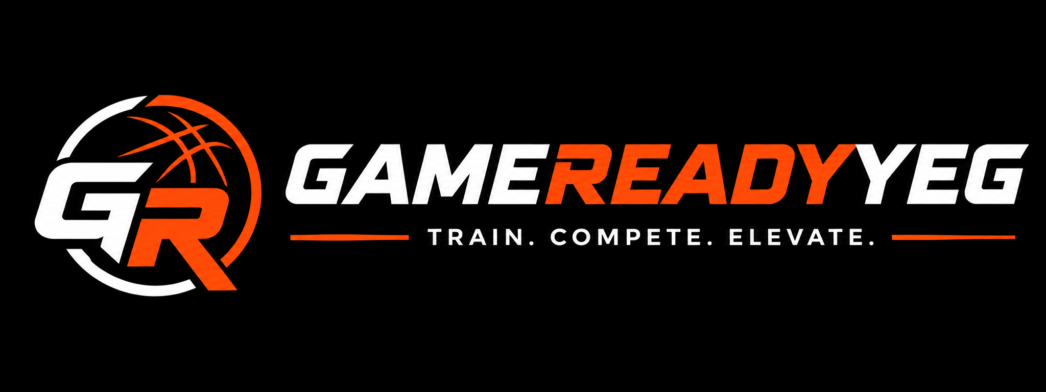 GamerReadyYG logo with a stylized basketball and the slogan "Train. Compete. Elevate."