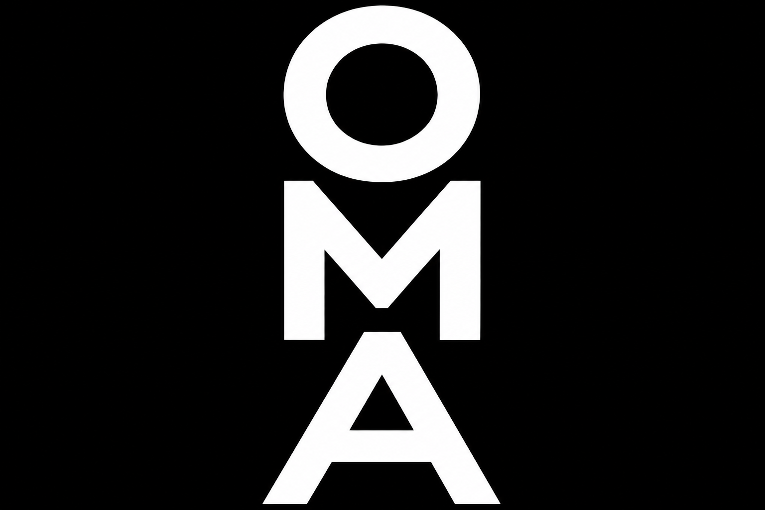 Black background with white stylized text spelling 'OMAR', with each letter vertically arranged and the 'O' forming a circle at the top.