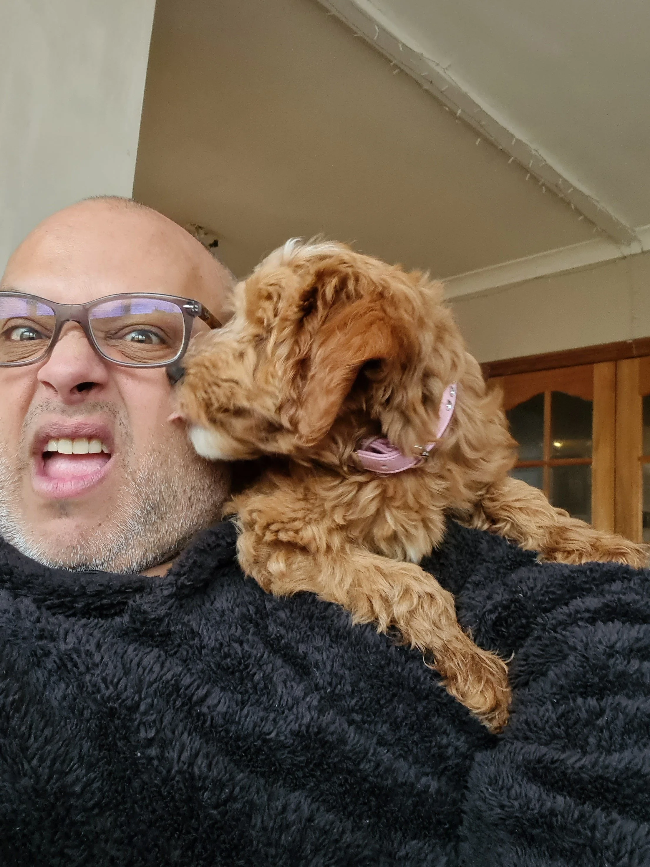 Soodesh with Couscous licking his face.