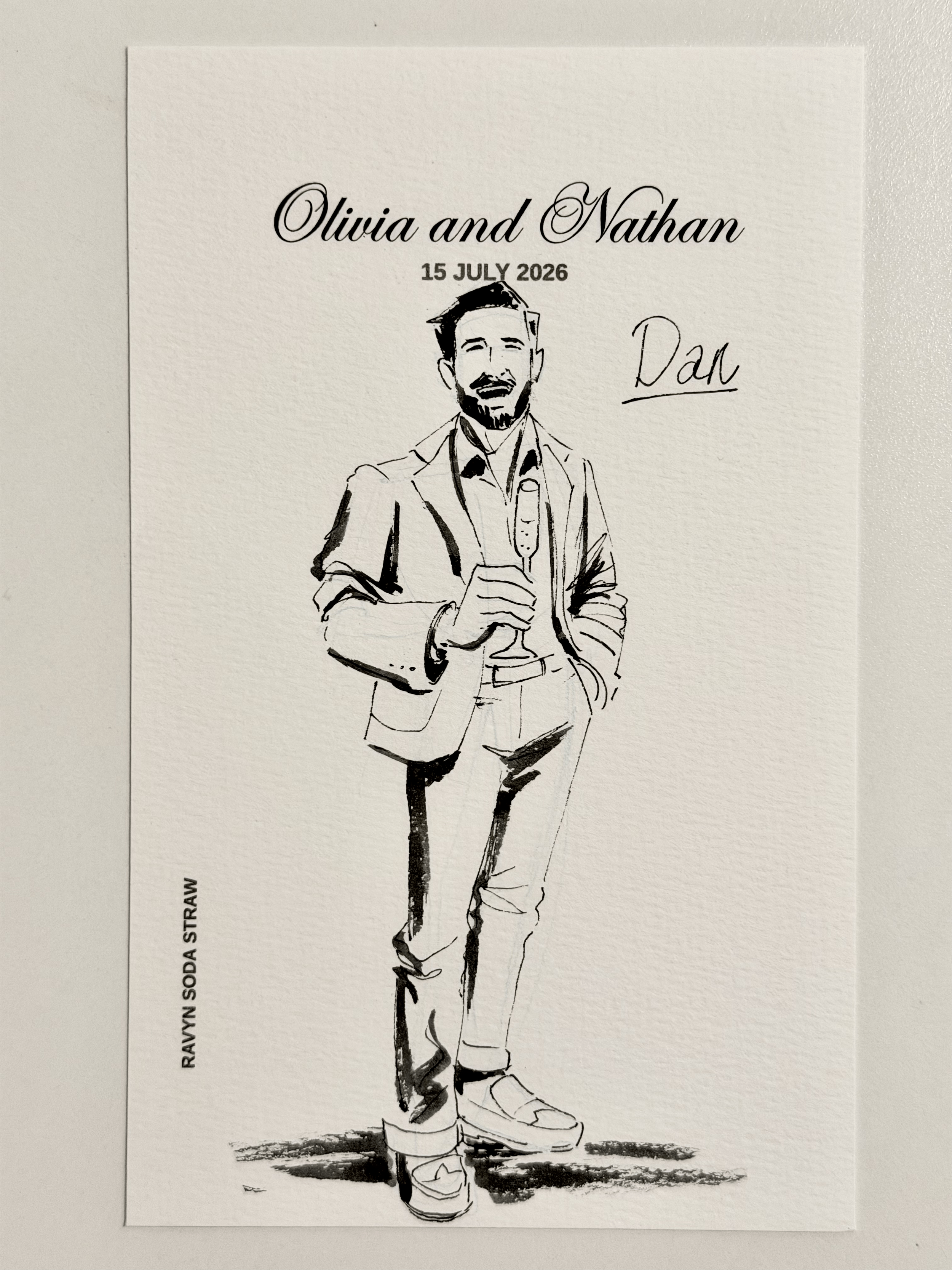 Corporate event guest drawn by live event illustrator Ravyn Soda Straw