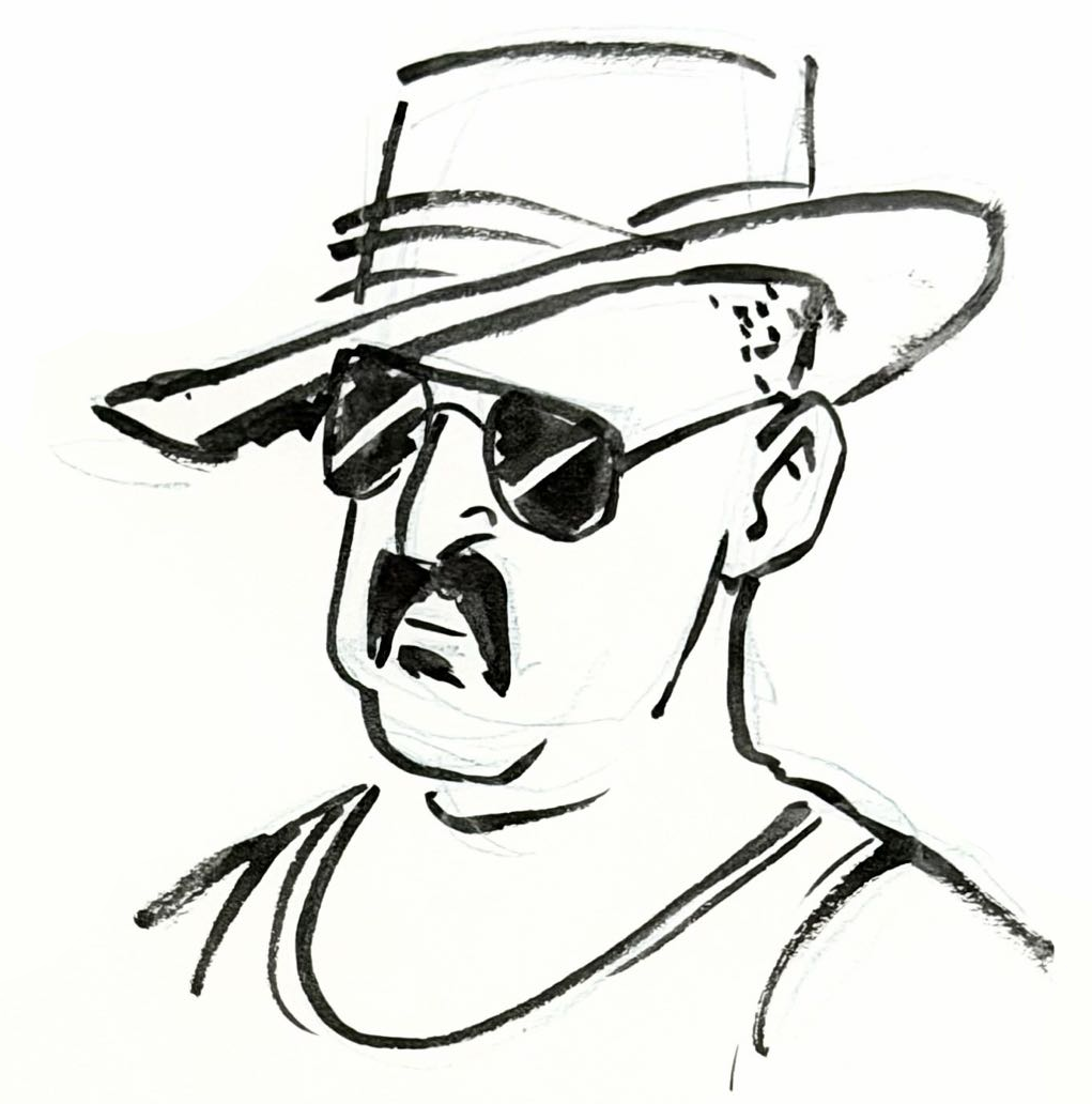 Portrait art by live event illustrator Ravyn Soda Straw. Hand drawn in ink on watercolour paper