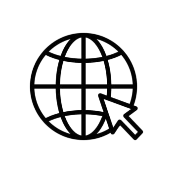 Icon of a globe with a magnifying glass over it, representing global search or research.