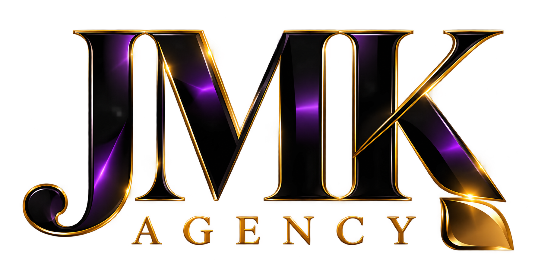 A logo with a large, shiny black and gold 'JMK' and the words 'Agency' underneath in gold.