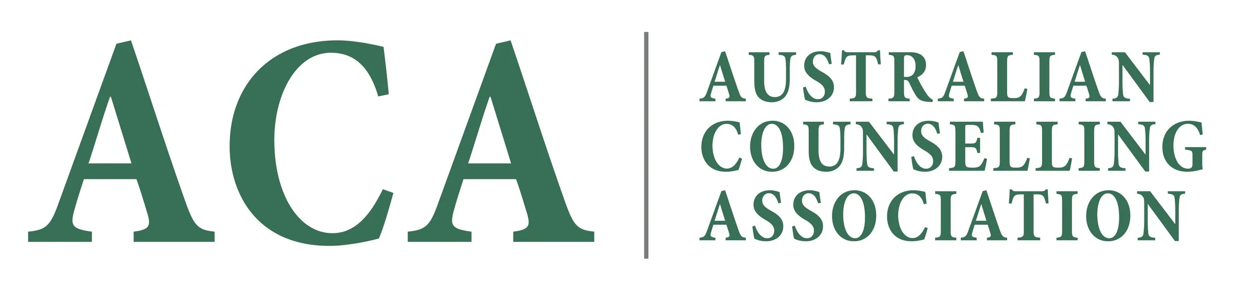 Logo for the Australian Counseling Association, with the initials ACA on the left and the full name on the right.