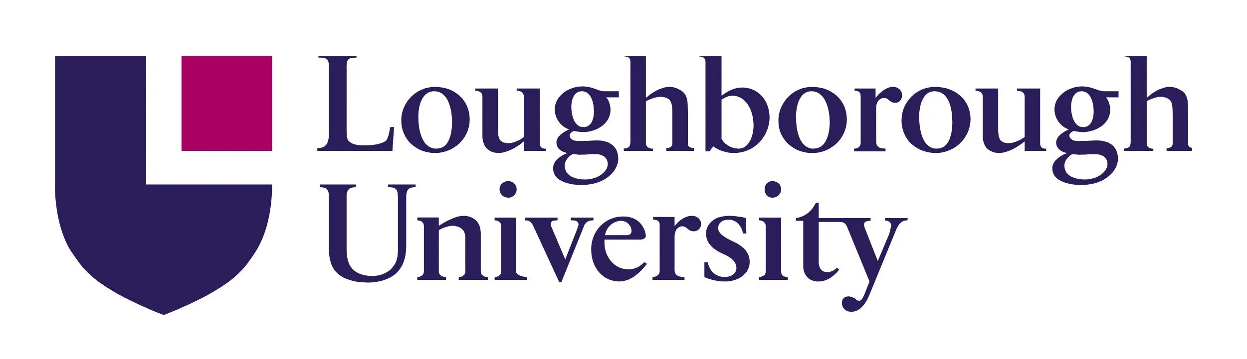 Loughborough University logo featuring a shield with a purple and pink design and the name 'Loughborough University' in purple text.