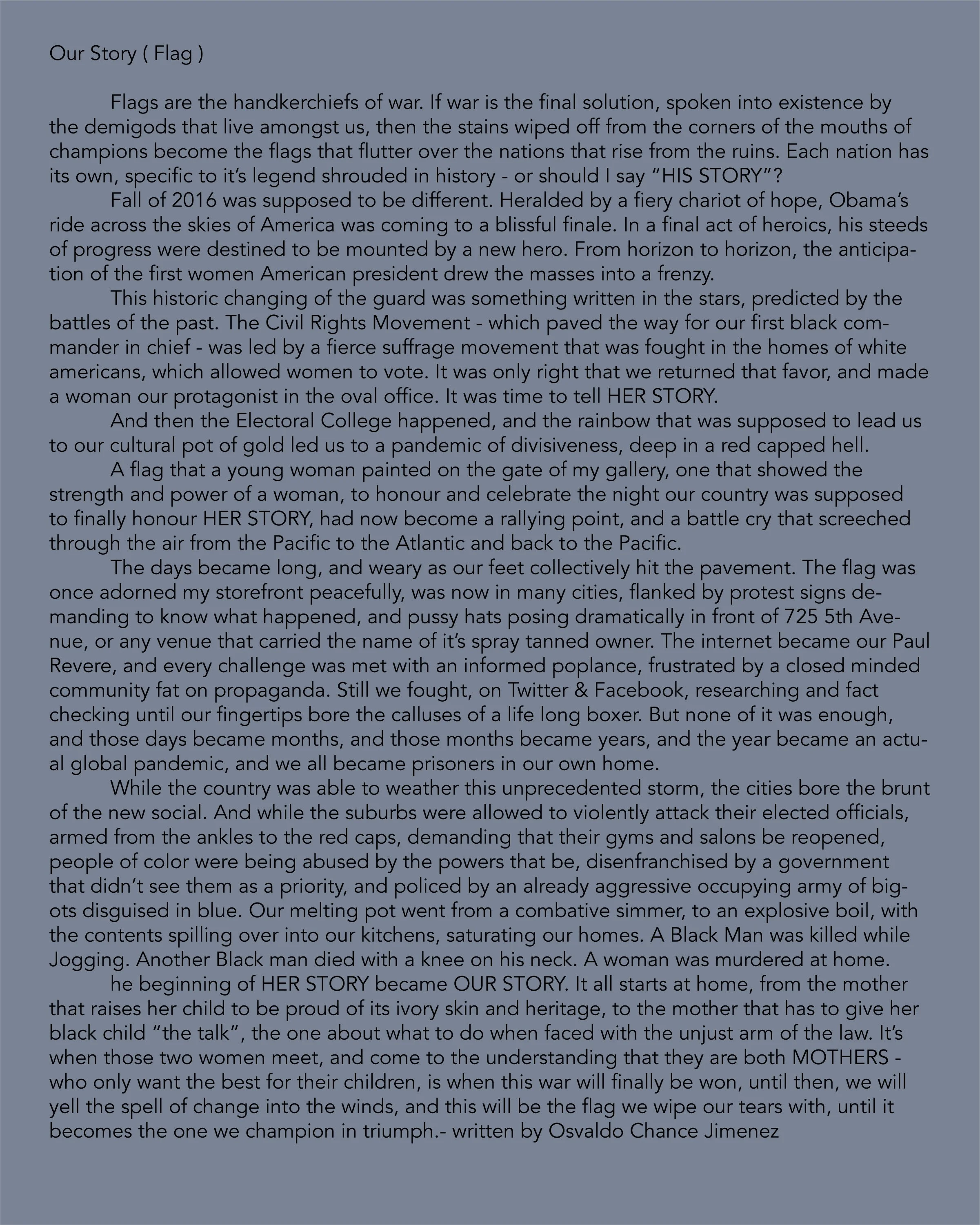 A page of text written in black on a light blue background, discussing the symbolism of flags and historic events.