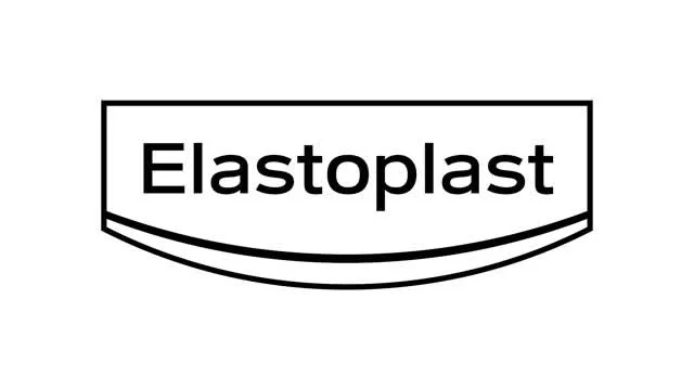 Logo with the word 'Elastoplast' inside a outlined and curved shape.