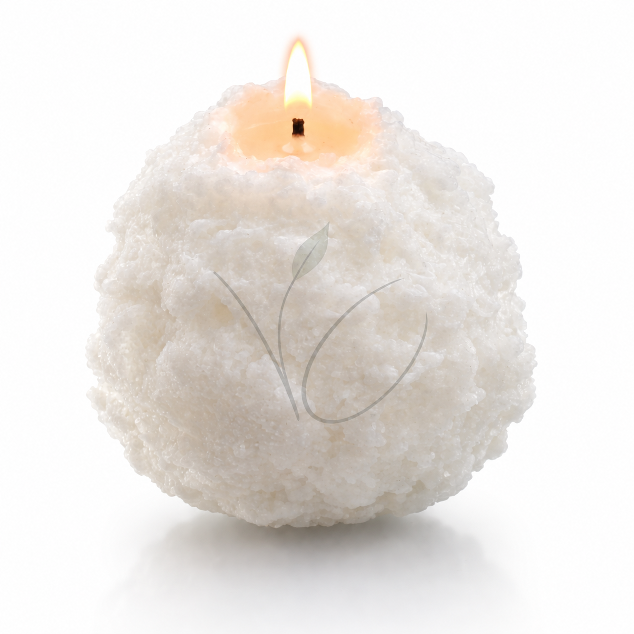Snowball Candle with Soft Flame and Leaf Logo.png