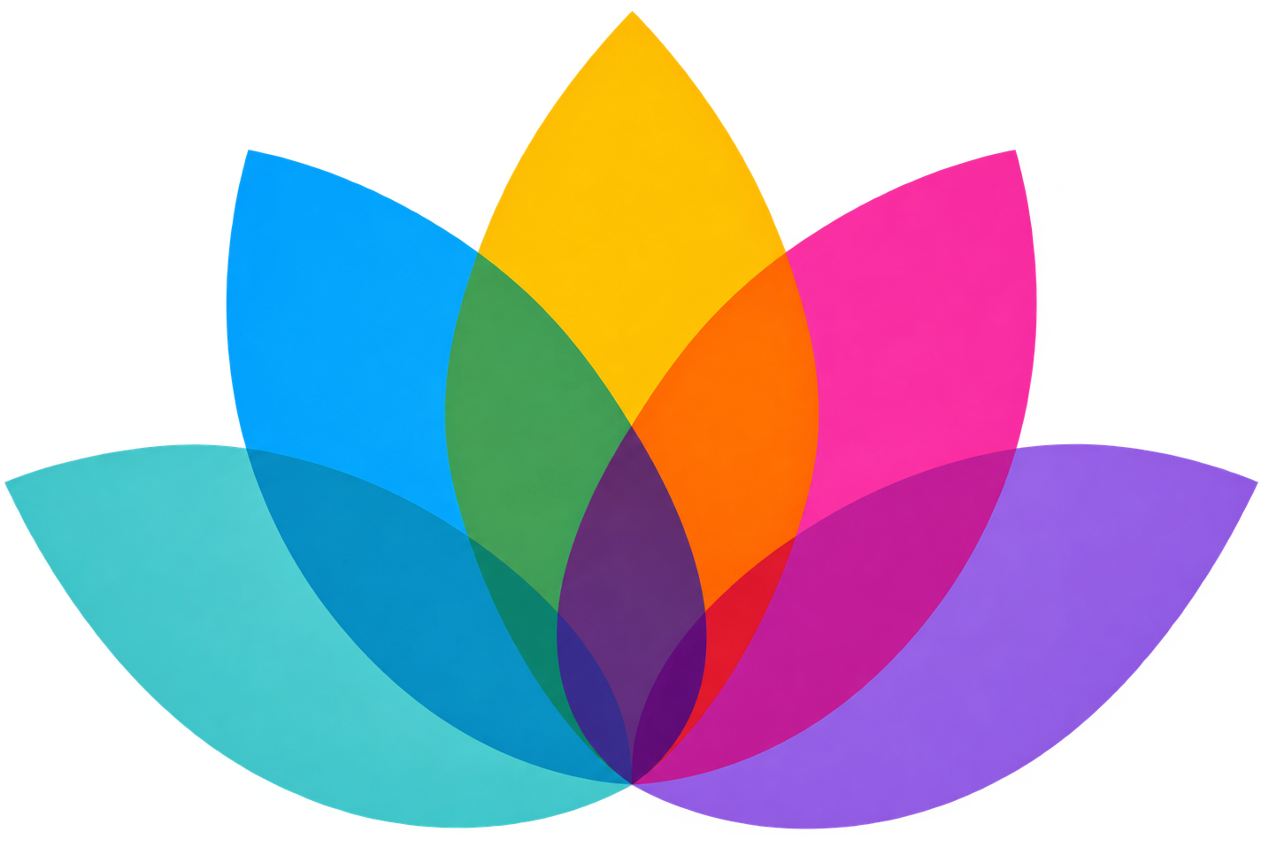 Colorful overlapping petal shapes forming a multicolored abstract pattern.