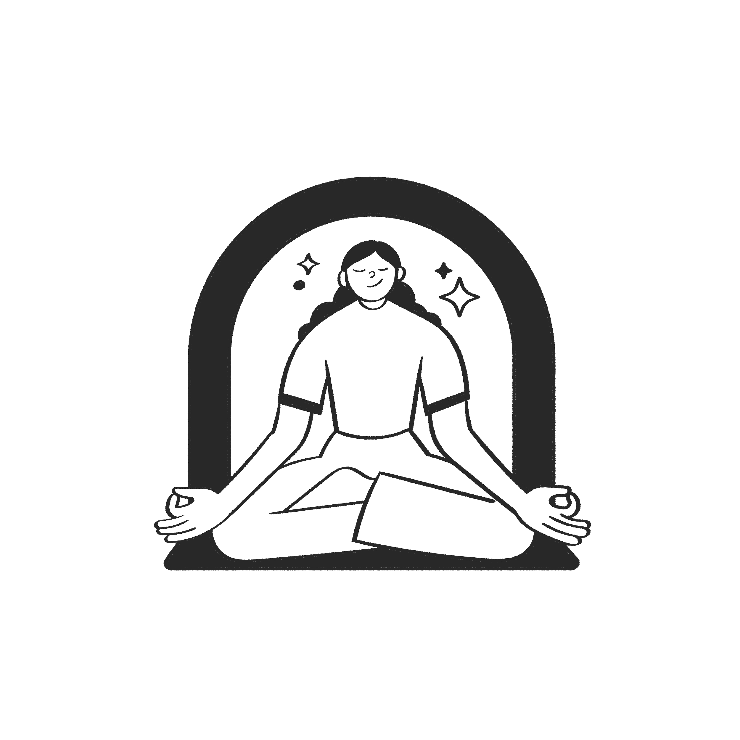 Line drawing of a person with long hair and glasses, standing with arms open, surrounded by a rainbow and stars, Human Bean illustration | Human Bean | Therapy Space for you to be Human