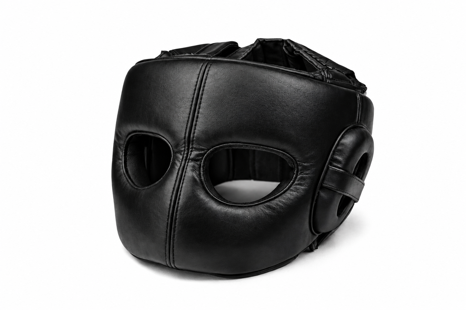 Black Leather Boxing Headgear on White.png
