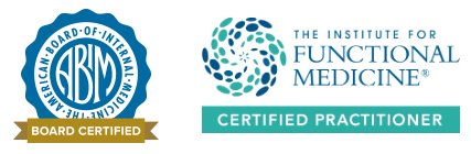 Logos of the American Board of Integrative Medicine and the Institute for Functional Medicine, indicating credentialing in integrative and functional medicine.